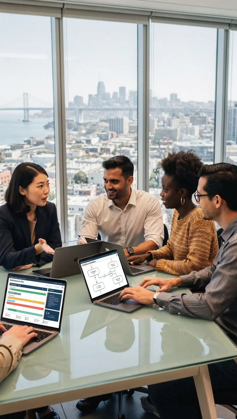 User interacting with dashboard software that tracks and streamlines workflow automation metrics.