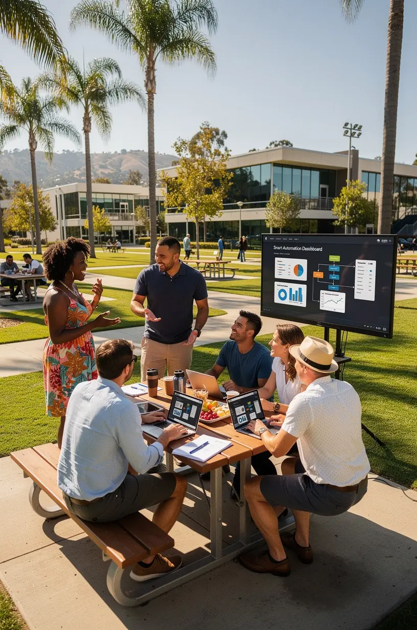 Step-by-step guide graphic explaining implementation of automated workflows in business processes.